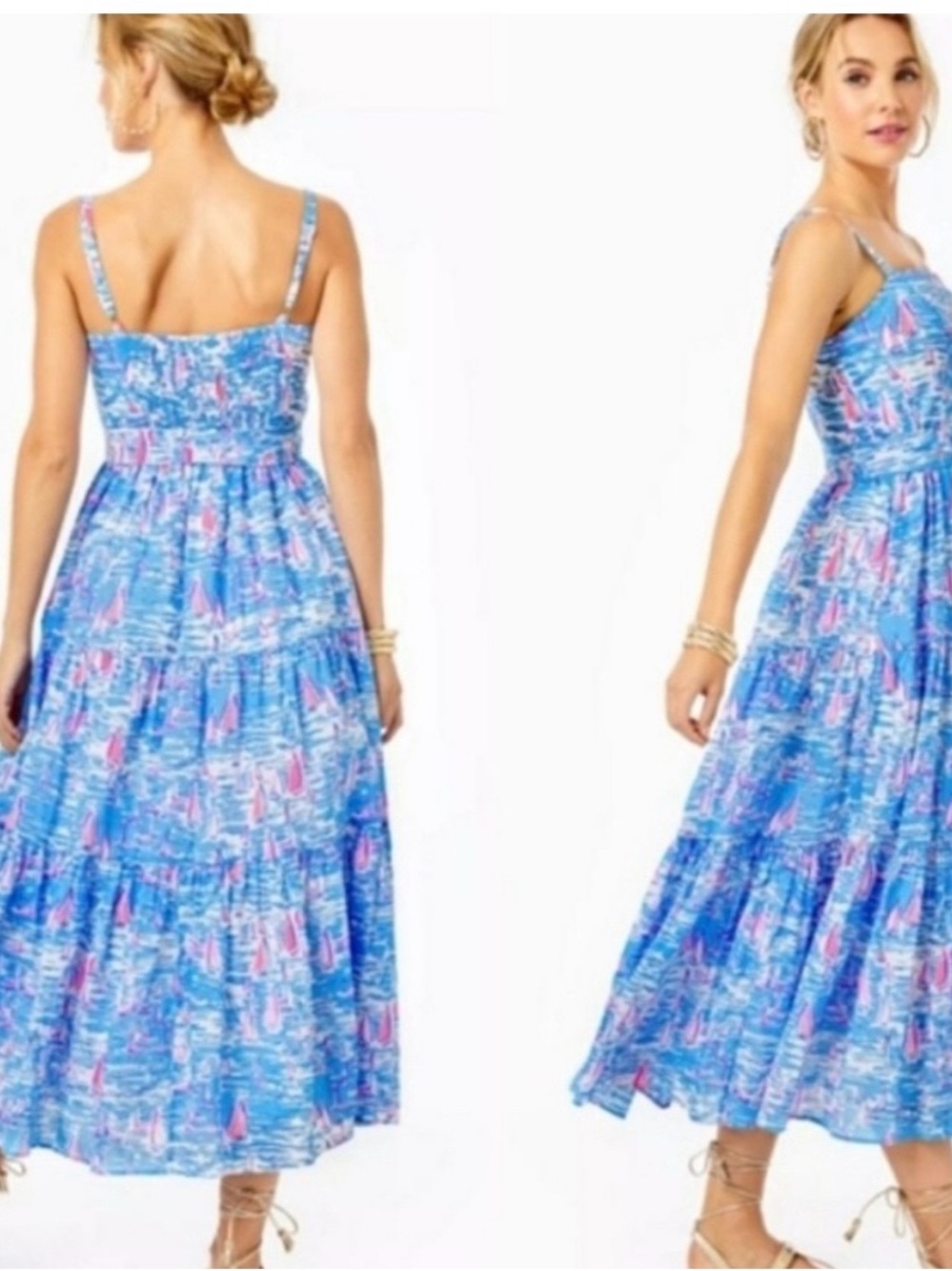 Lilly Pulitzer Blue Maxi Sundress with Pink Accents Boatylicious 2